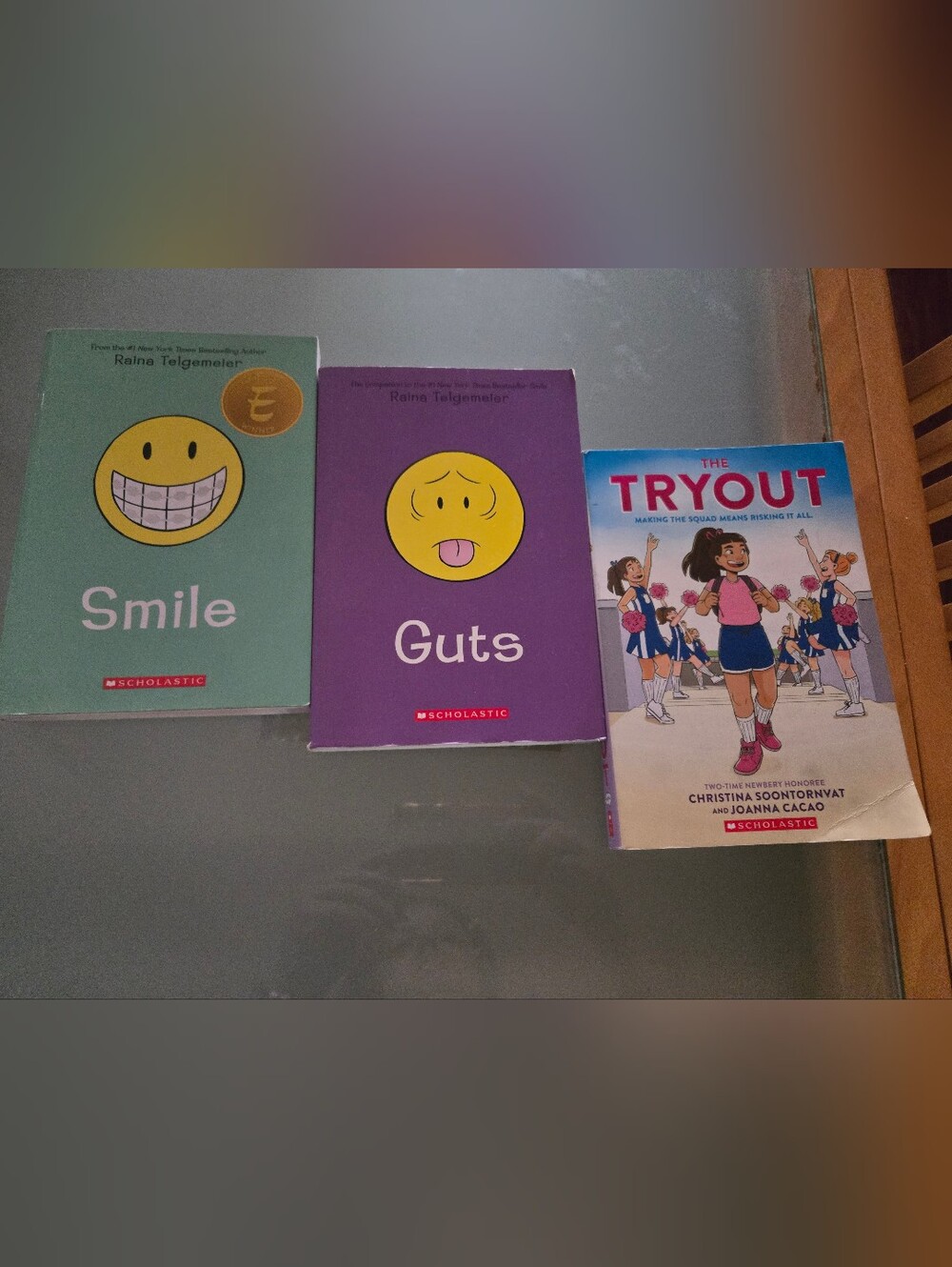 Scholastic Books Lot 3 Graphic Novels- Smile, Guts, & Tryout